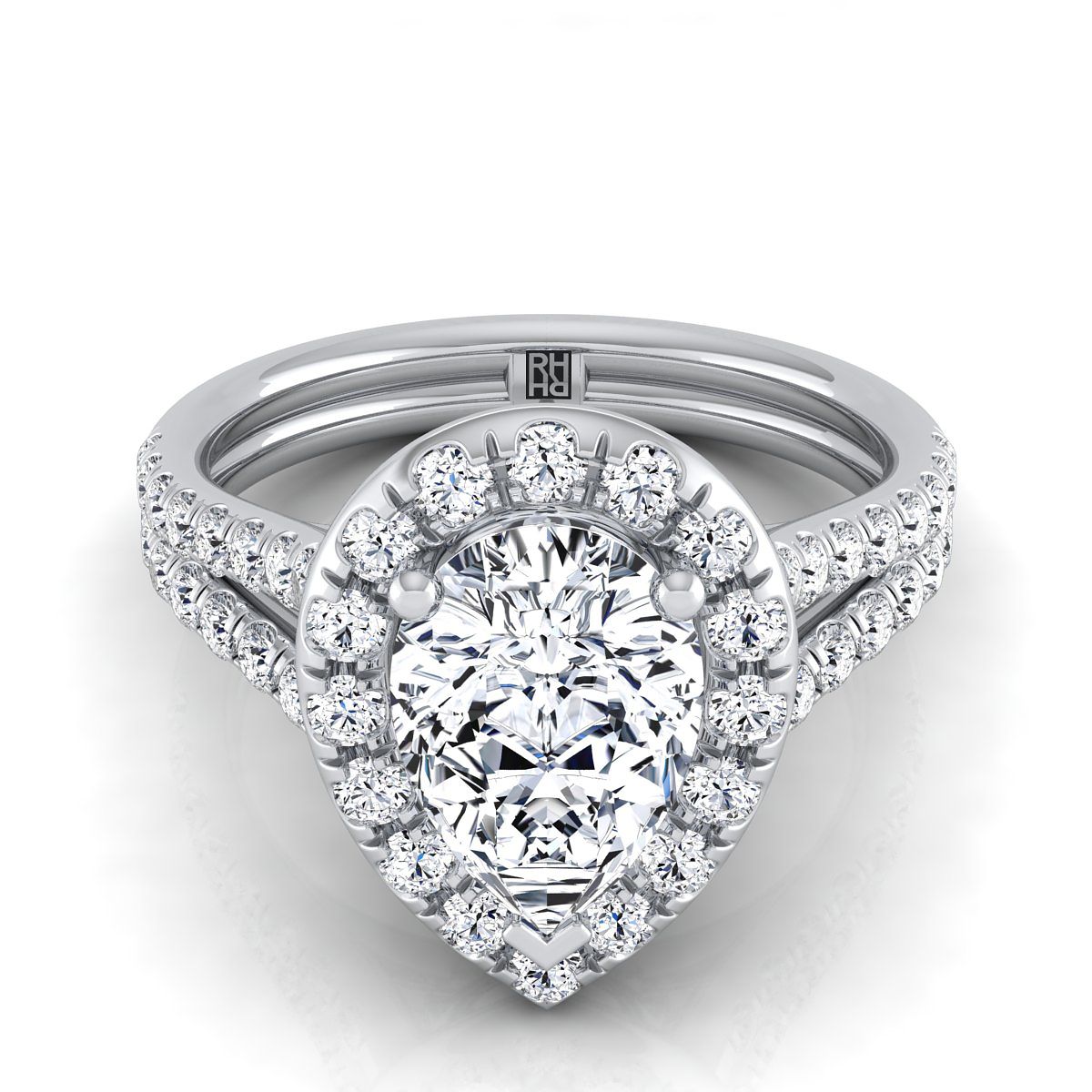 The Lira pear engagement ring setting in 18K White Gold | RockHer