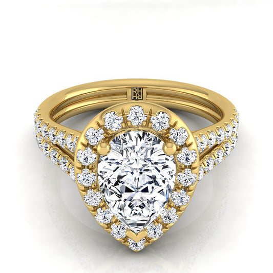 The Lira Select Halo Engagement Ring with Lab Diamond in 18K Yellow Gold - view 1