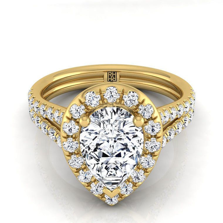 The Lira Select Halo Pear Lab Diamond Engagement Ring in 18K Yellow Gold