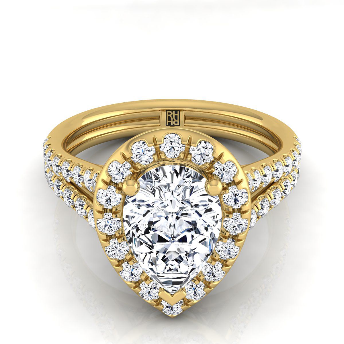 The Lira pear engagement ring setting in 18K Yellow Gold | RockHer