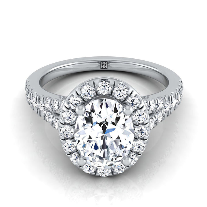 Petite Split Shank Halo Oval, in Platinum, pave setting | RockHer