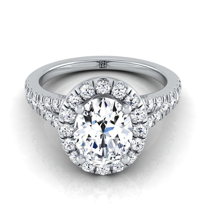 Petite Split Shank Halo Oval, in 18K White Gold, pave setting | RockHer