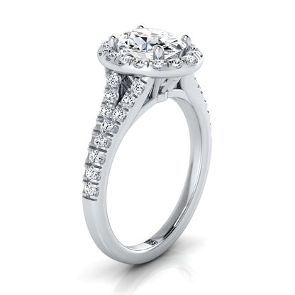 Petite Split Shank Halo Oval, in 18K White Gold, pave setting – side profile | RockHer