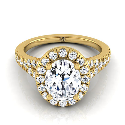 Petite Split Shank Halo Oval, in 18K Yellow Gold, pave setting | RockHer