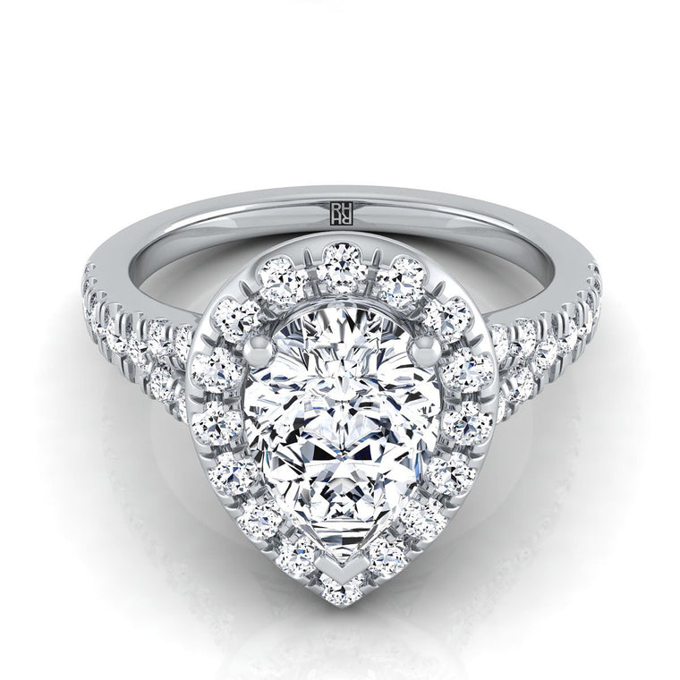 The Calliope Select Halo Pear Lab Diamond Engagement Ring in Platinum