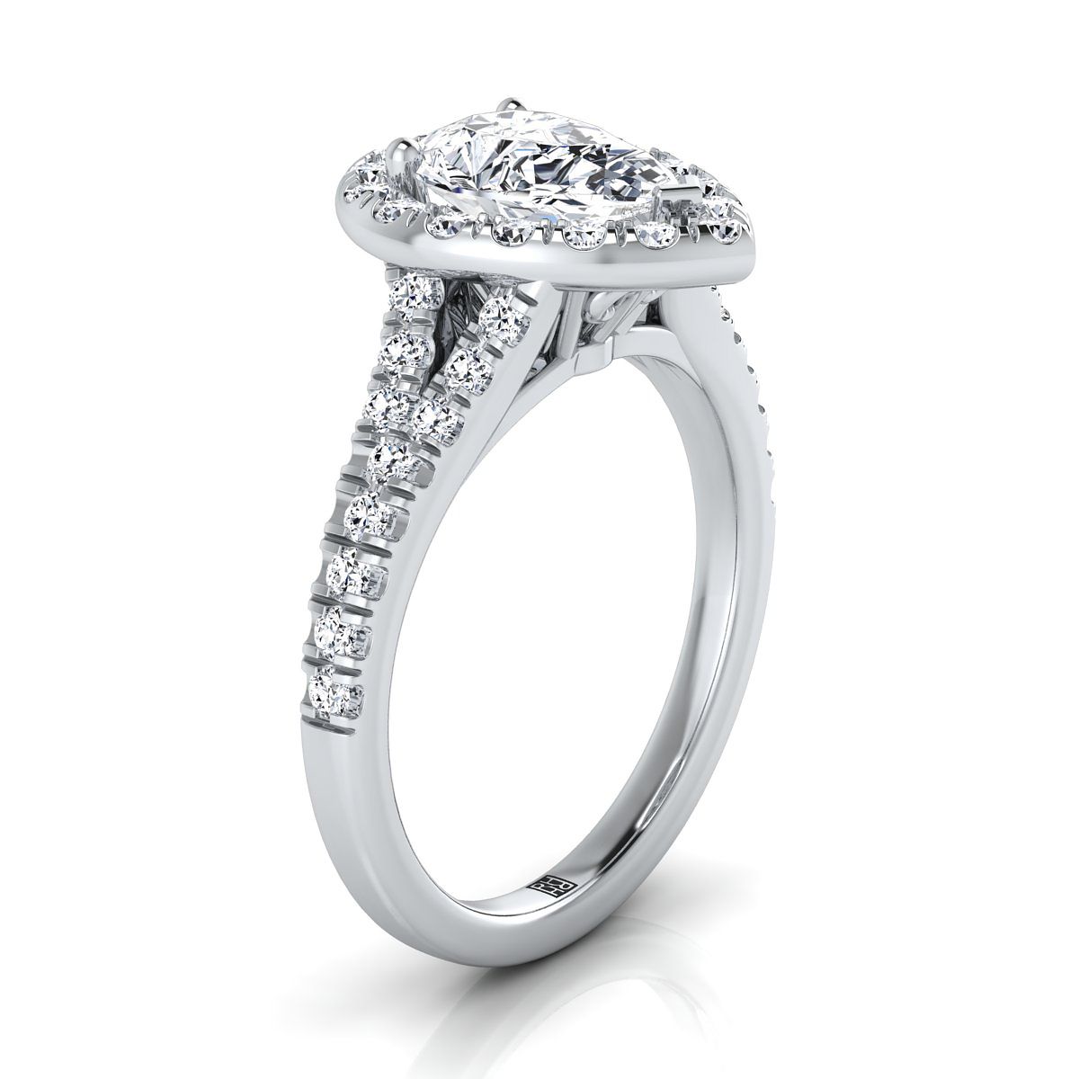 Select Halo styling on The Calliope pear engagement ring setting | RockHer