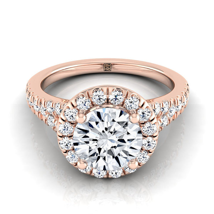Round Brilliant, Petite Split Shank Halo, in 14K Rose Gold, pave setting – view 8 | RockHer