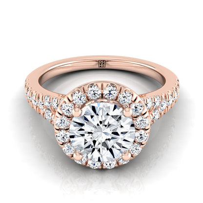 Calliope Select petite split shank halo round ring in 14K Rose Gold — view — RockHer