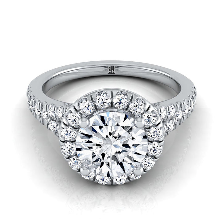 Round Brilliant, Petite Split Shank Halo, in 18K White Gold, pave setting – view 8 | RockHer