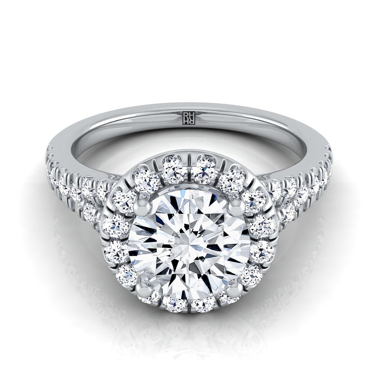 Calliope Select Petite Split Shank Halo Round Lab Diamond Engagement Ring in Platinum | RockHer