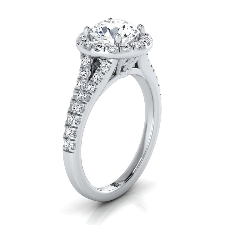 Calliope Select Petite Split Shank Halo Round Lab Diamond Engagement Ring in 18K White Gold | RockHer