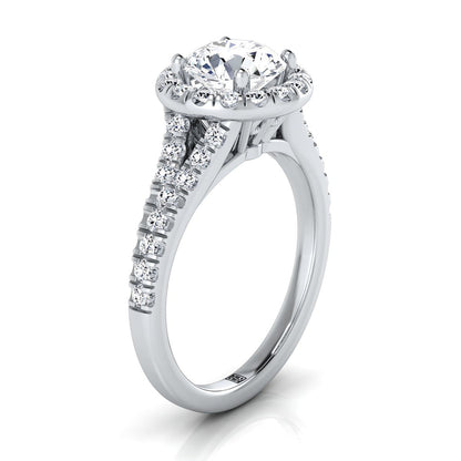 Calliope Select Petite Split Shank Halo Round Lab Diamond Engagement Ring in 14K White Gold | RockHer