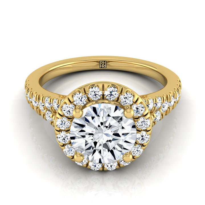 Round Brilliant, Petite Split Shank Halo, in 18K Yellow Gold, pave setting – view 8 | RockHer