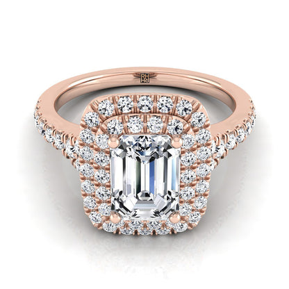 European Cut, Double Scalloped Pavé Halo Emerald, in 14K Rose Gold, pave setting | RockHer