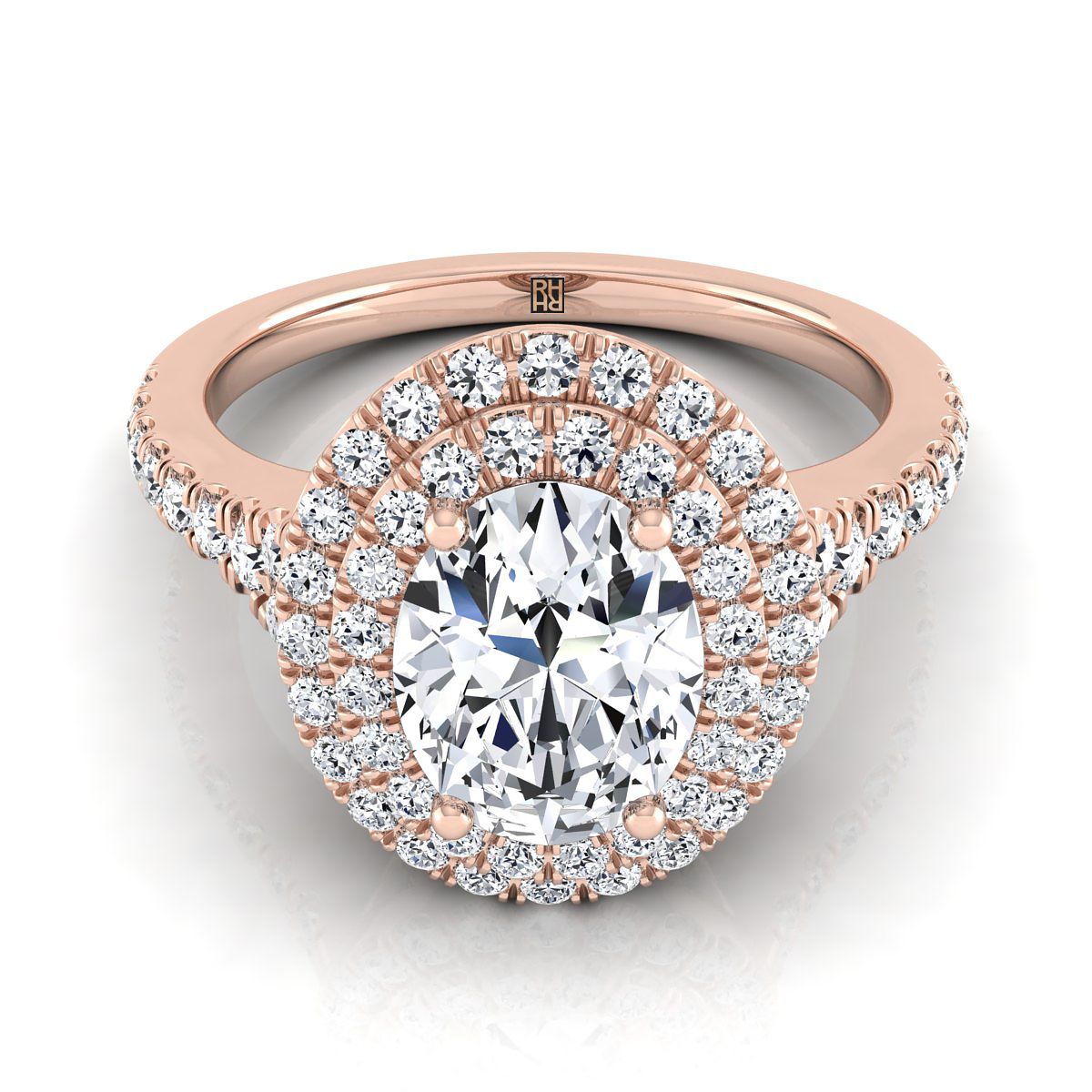 Britney Select Double Halo Oval Lab Diamond Engagement Ring in 14K Rose Gold | RockHer