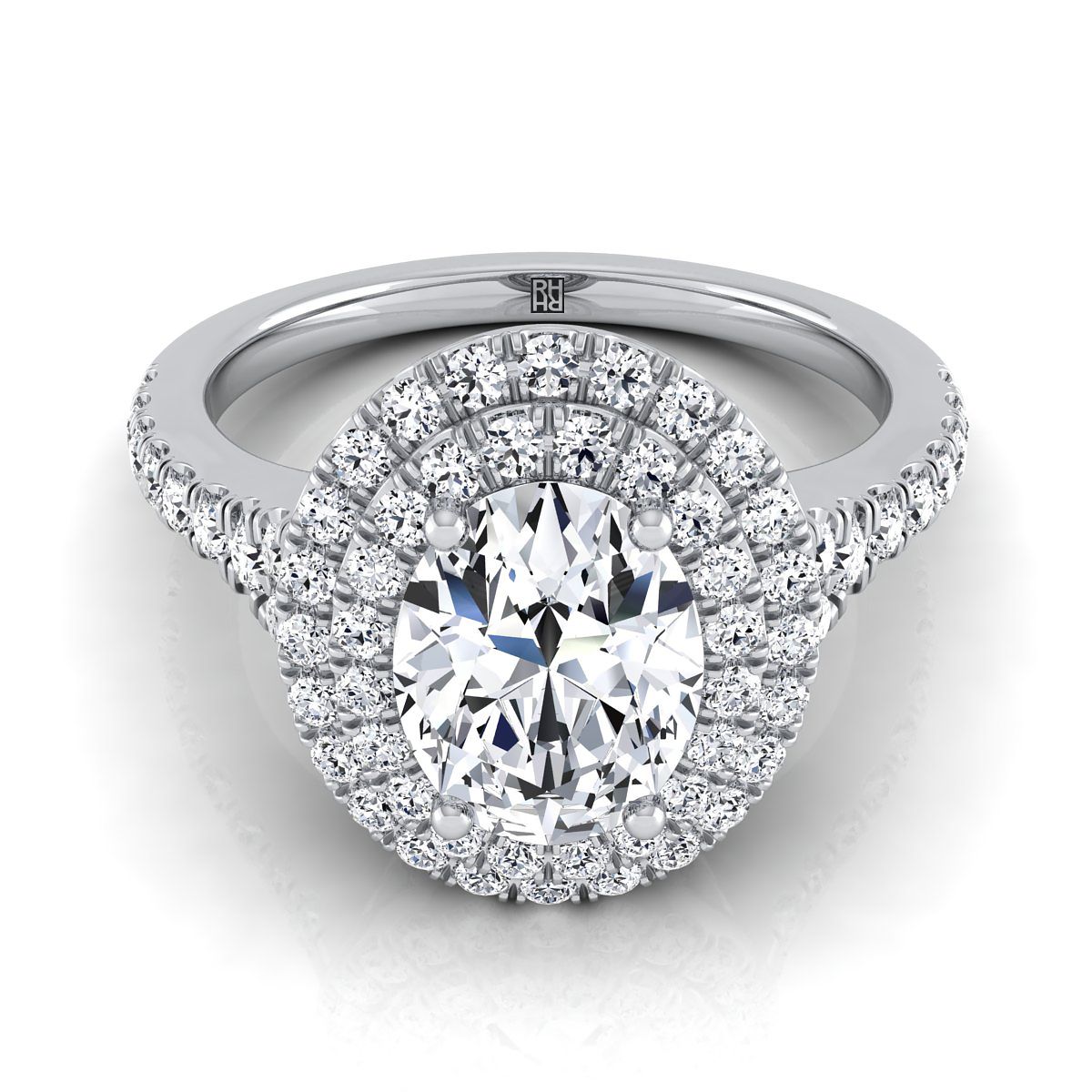 Britney Select Double Halo Oval Lab Diamond Engagement Ring in 18K White Gold | RockHer