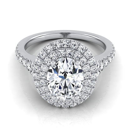 Britney Select Double Halo Oval Lab Diamond Engagement Ring in 14K White Gold | RockHer