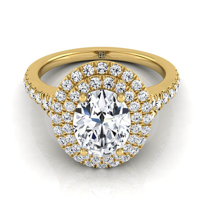 Double Scalloped Pavé Halo Oval, in 18K Yellow Gold, pave setting | RockHer