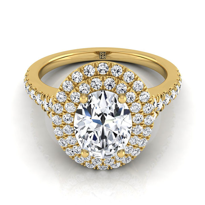 Double Scalloped Pavé Halo Oval, in 18K Yellow Gold, pave setting | RockHer