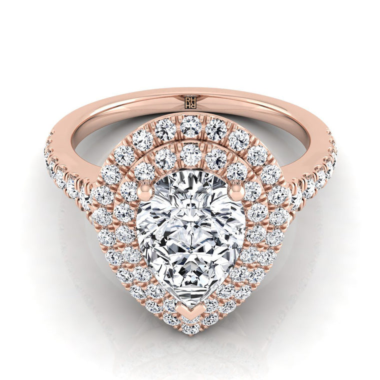 The Britney Double Halo Pear Engagement Ring Setting in 14K Rose Gold