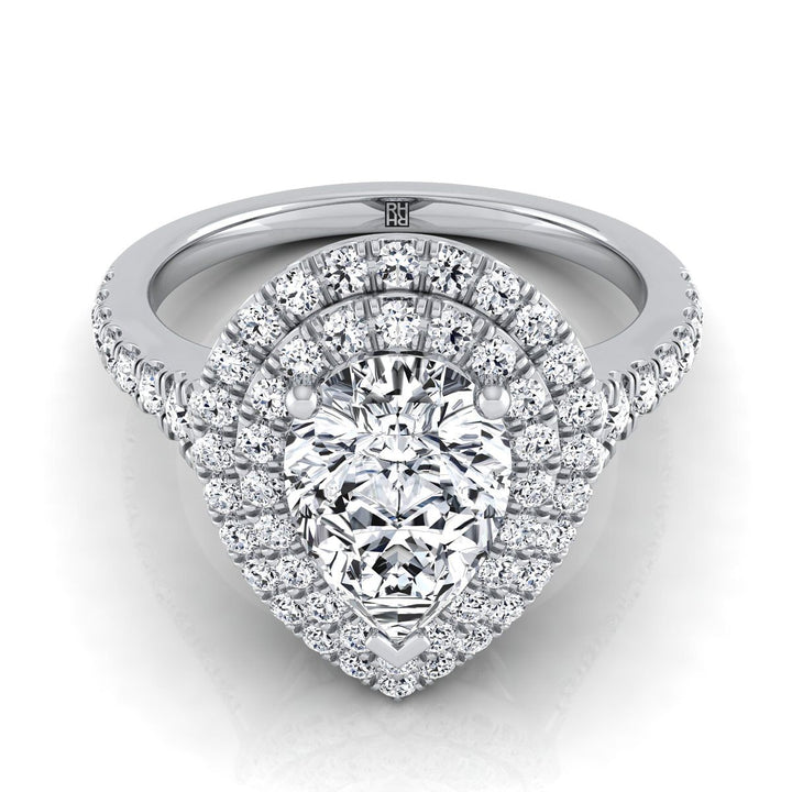 Double Scalloped Pavé Halo Pear Shape, in 18K White Gold, pave setting | RockHer
