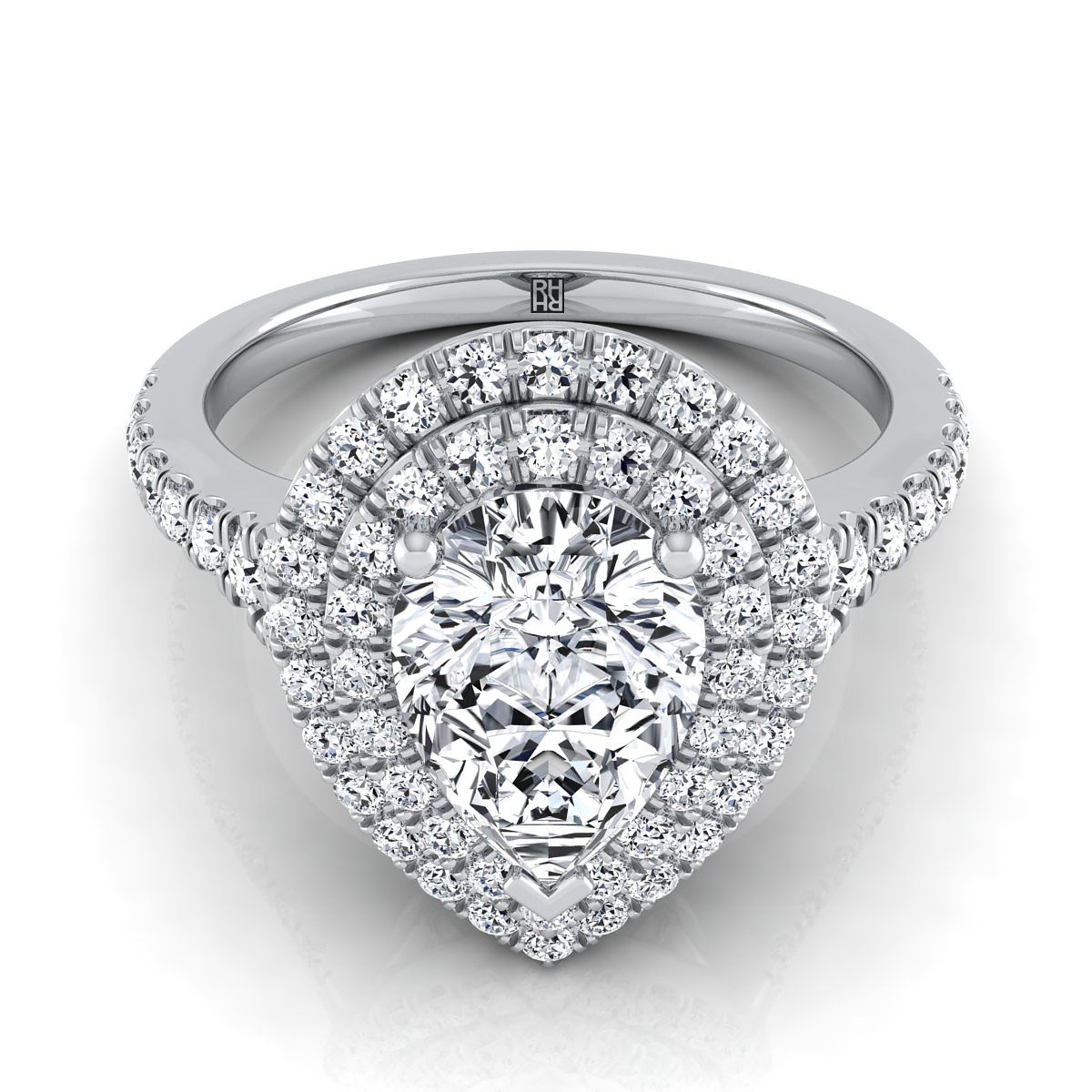 Britney Select Double Halo Pear Lab Diamond Engagement Ring in 18K White Gold | RockHer