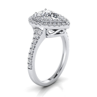 Britney Select Double Halo Pear Lab Diamond Engagement Ring in Platinum | RockHer