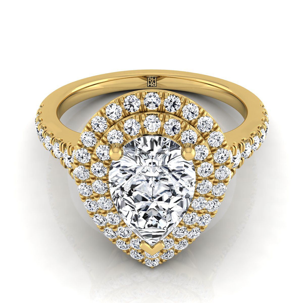 Britney Select Double Halo Pear Lab Diamond Engagement Ring in 18K Yellow Gold | RockHer