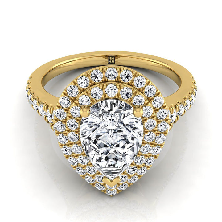 Double Scalloped Pavé Halo Pear Shape, in 18K Yellow Gold, pave setting | RockHer