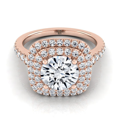 Round Brilliant, Double Scalloped Pavé Halo, in 14K Rose Gold, pave setting | RockHer