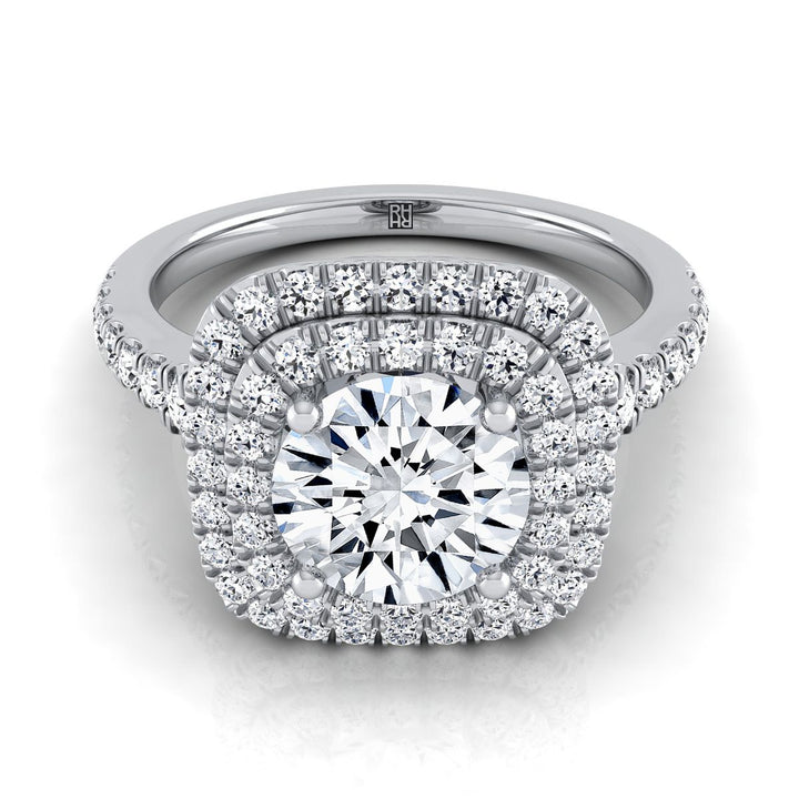 Round Brilliant, Double Scalloped Pavé Halo, in Platinum, pave setting | RockHer