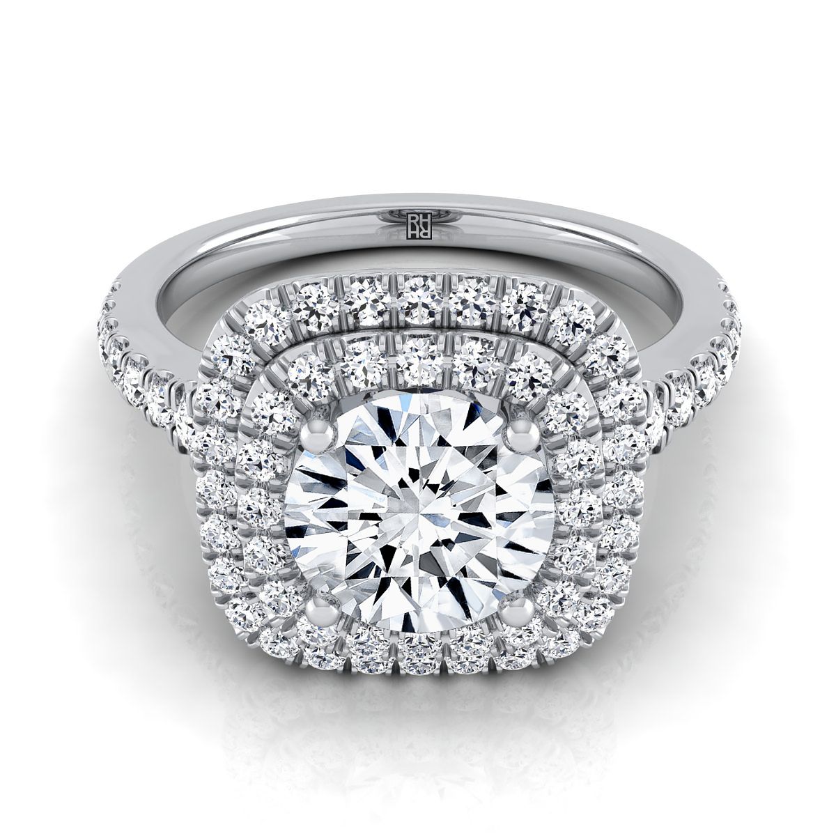 Britney Select Double Halo Round Lab Diamond Engagement Ring in Platinum | RockHer