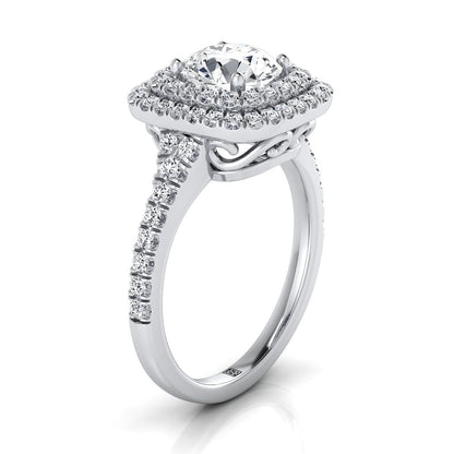 Round Brilliant, Double Scalloped Pavé Halo, in Platinum, pave setting – side profile | RockHer