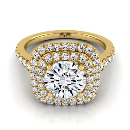 Round Brilliant, Double Scalloped Pavé Halo, in 18K Yellow Gold, pave setting | RockHer