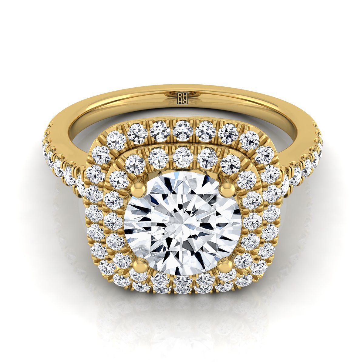 Britney Select Double Halo Round Lab Diamond Engagement Ring in 18K Yellow Gold | RockHer