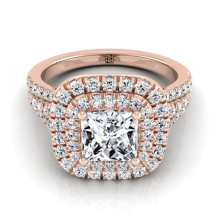 The Lyra Double Halo Princess Cut Engagement Ring Setting in 14K Rose Gold