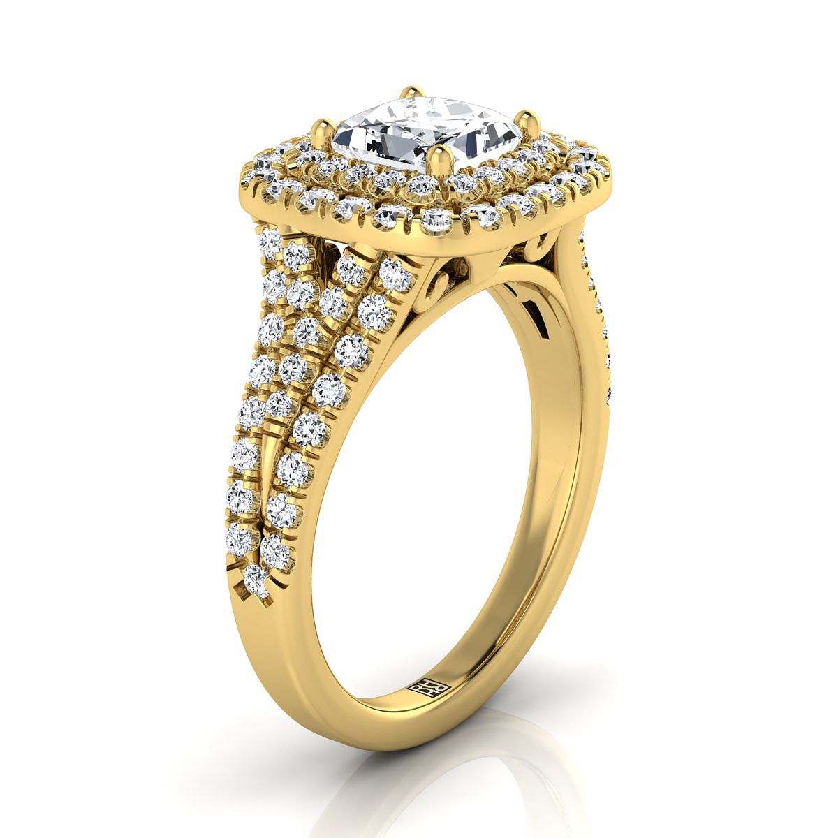 The Lyra Select Halo Engagement Ring with Lab Diamond in 18K Yellow Gold - view 2