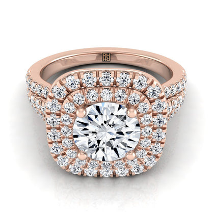 Round Brilliant, Four Row Double Halo, in 14K Rose Gold, pave setting | RockHer