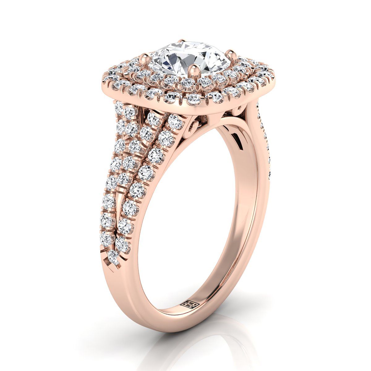 Select Double Halo styling on The Lyra round engagement ring setting | RockHer