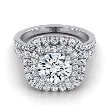 Round Brilliant, Four Row Double Halo, in 18K White Gold, pave setting | RockHer
