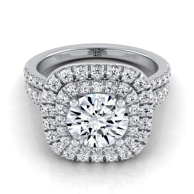 The Lyra Double Halo Round Engagement Ring Setting in 18K White Gold