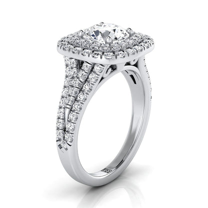 Round Brilliant, Four Row Double Halo, in 18K White Gold, pave setting – side profile | RockHer