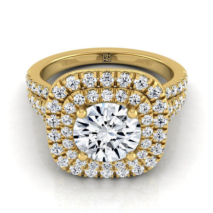 Lyra Select Double Halo Round Lab Diamond Engagement Ring in 18K Yellow Gold | RockHer