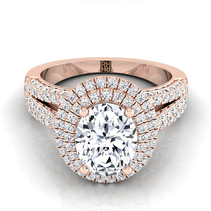 Three Tier Halo Crown Oval, in 14K Rose Gold, pave setting | RockHer