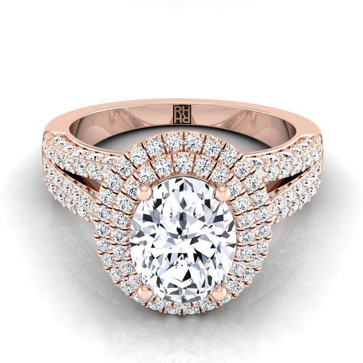Three Tier Halo Crown Oval, in 14K Rose Gold, pave setting | RockHer