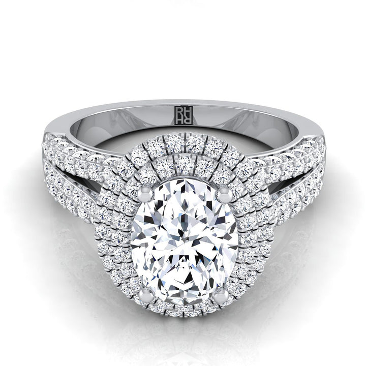 Three Tier Halo Crown Oval, in Platinum, pave setting | RockHer