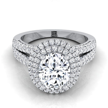Three Tier Halo Crown Oval, in 18K White Gold, pave setting | RockHer