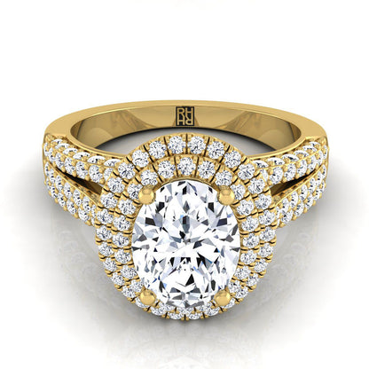 Mariah Select Three Tier Halo Crown Oval Lab Diamond Engagement Ring in 18K Yellow Gold | RockHer