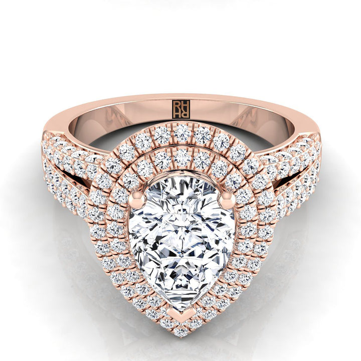 Three Tier Halo Crown Pear Shape, in 14K Rose Gold, pave setting | RockHer