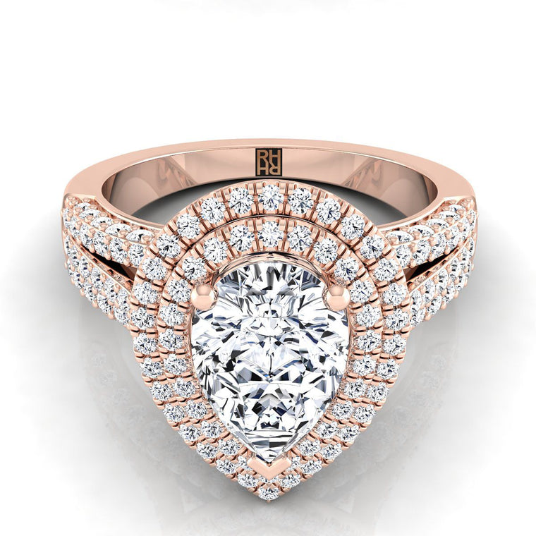 The Mariah Select Halo Pear Lab Diamond Engagement Ring in 14K Rose Gold